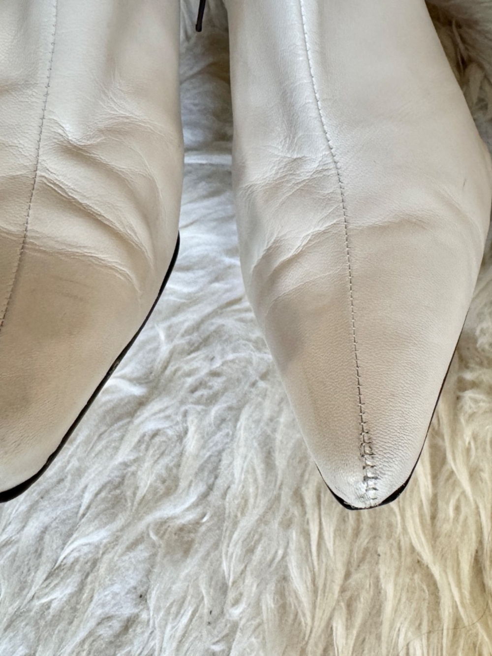 ALDO Vintage Y2K Ivory Leather Pointed Toe Boots Early 2000s pointy toes Size 9 - Picture 11 of 16